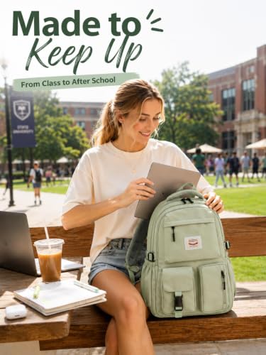 FIORETTO Backpack for School, Teen Girls & Women, School Bag Bookbag with Multi Pockets - color: Green