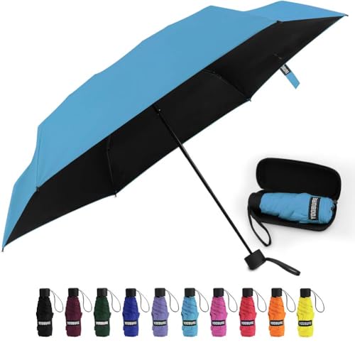 Yoobure Mini Travel Umbrella with Case, Compact Folding Umbrella - color: Sky Blue