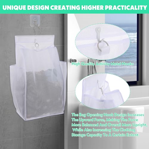 2 Pcs Hanging Foldable Breathable Mesh Laundry Hamper, Hanging Laundry Bag, White, 24 x 14.2 x 7.5 in
