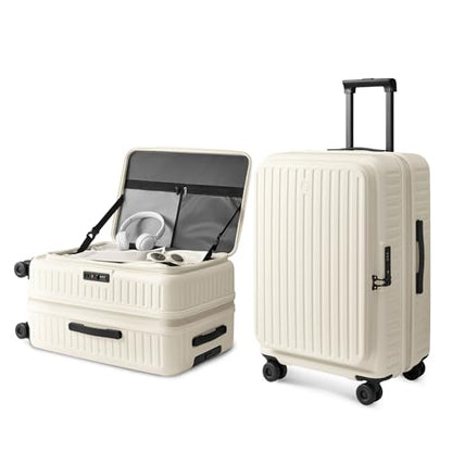 NINETYGO Top Opening 24 Inch Medium Checked Luggage, Expandable & Lightweight, Scratch Resistant PC Hardside with Deep Cabin Design, TSA Lock & 360° Spinner Wheels (Lily White, Alps) - color: 02-Lily White, size: Checked 24-Inch