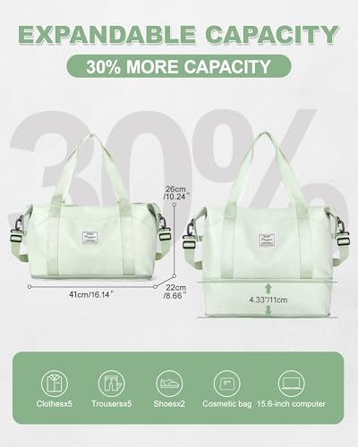 Large Travel Duffle Bag Carry On Weekender Bags for Women Men 18x14x8 Gym - color: A86-mintgreen-expandable, size: X-large