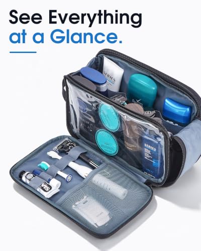 ZEEMO Travel Toiletry Bag for Men, Full Open Dopp Kit with Dual Compartment - color: Black, size: Medium