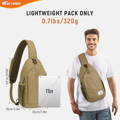SKYSPER Sling Bag RFID Cross Body Bag Recycled Crossbody Backpack Travel Daypack - color: Camel