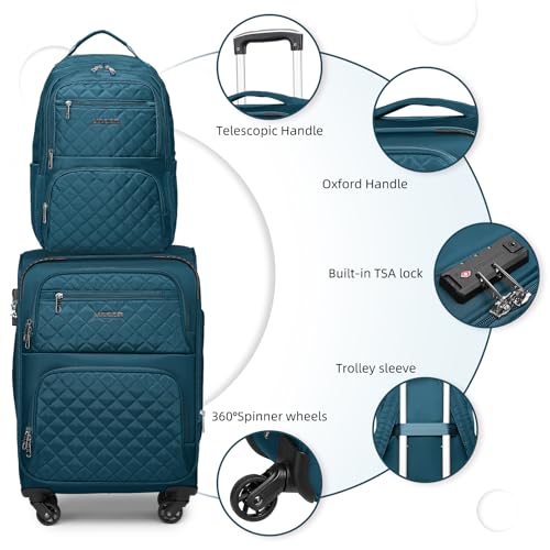 LARVENDER 4 Piece Luggage Set with Spinner Wheels - Expandable Softside Carry On Suitcase 22x14x9 Airline Approved, 16” 20" Carry On Luggage,TSA Lock, Blue - color: Blue(16/20/BP/TB), size: 4 Piece Set (16/20/BP/TB)