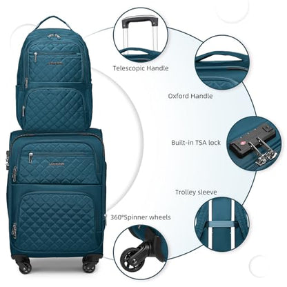 LARVENDER 4 Piece Luggage Set with Spinner Wheels - Expandable Softside Carry On Suitcase 22x14x9 Airline Approved, 16” 20" Carry On Luggage,TSA Lock, Blue - color: Blue(16/20/BP/TB), size: 4 Piece Set (16/20/BP/TB)