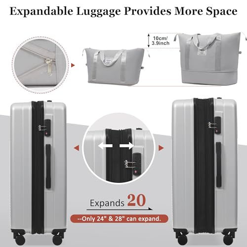Merax Luggage Sets 5 Piece with Half-opening Hardside Suitcase Set - color: Silver, style: Luggage Set With Top Open 20