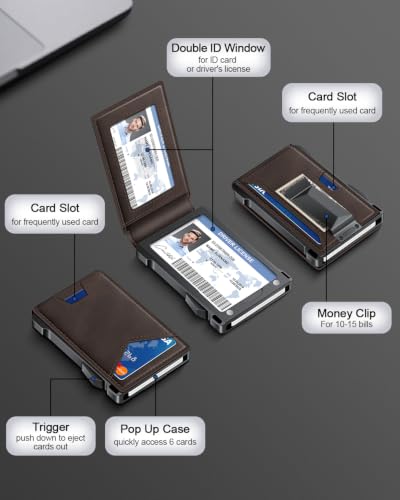 Wallet for Men RFID Wallet with 2 ID Windows & Money Clip, Slim Card Holder - color: Coffee