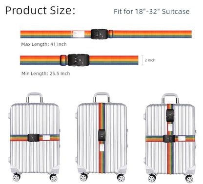 Travel Luggage Strap Adjustable Suitcase Packing Belt with TSA Combination Lock 2 Pack Red&Black 2P - color: Red&Black 2P