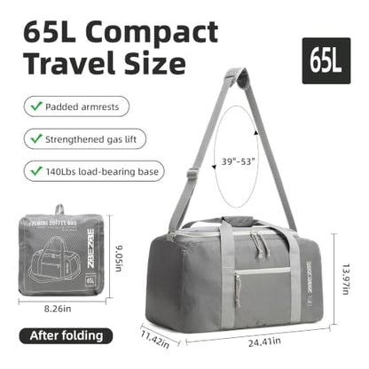 Foldable Travel Duffel Bag 65L, Large Capacity Bag for Trips - color: Dark Gray, size: 65L