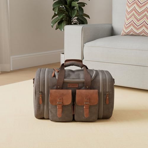 Wildroad Canvas Duffle Bag - 50L Expandable Weekender Overnight Travel Bag - color: Grey, size: Large-50L Duffle Bag