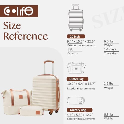 Coolife Luggage Set Hardside Suitcase,3 piece,White(DB/TB/20) - color: White, size: 3 piece set (DB/TB/20)