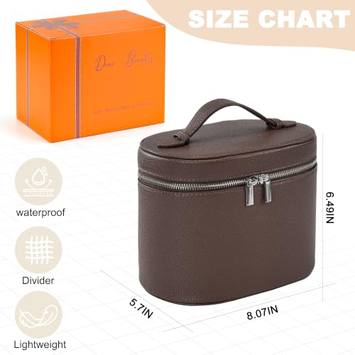 Makeup Bag Vanity Case Cosmetic Bag with Removable Divider Travel Toiletry Bag for Women Portable Make up Box Organizer, Dark Brown - color: Dark Brown
