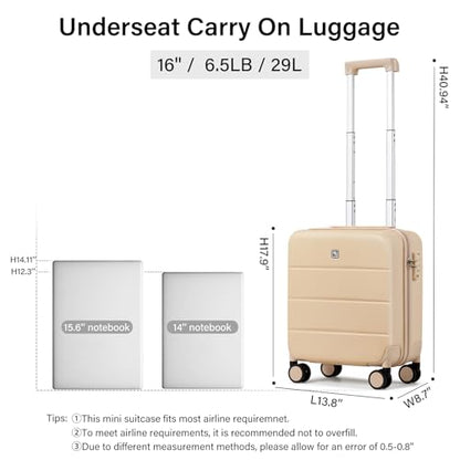Hanke Underseat Carry On Luggage with Wheels, Hardside Small Suitcase - color: Cuba Sand, size: 16 Inch