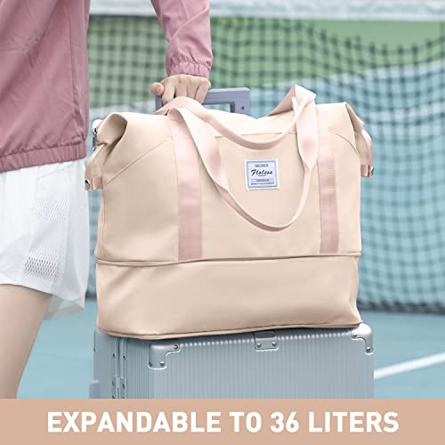 Travel Duffel Bag Carry On Overnight Weekender Bags for Women Hospital Tote - color: A116-beige-expandable, size: X-large