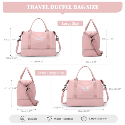Weekender Bags for Women, Carry-On Overnight Travel Duffel Bag - color: Pink, size: Extra Large
