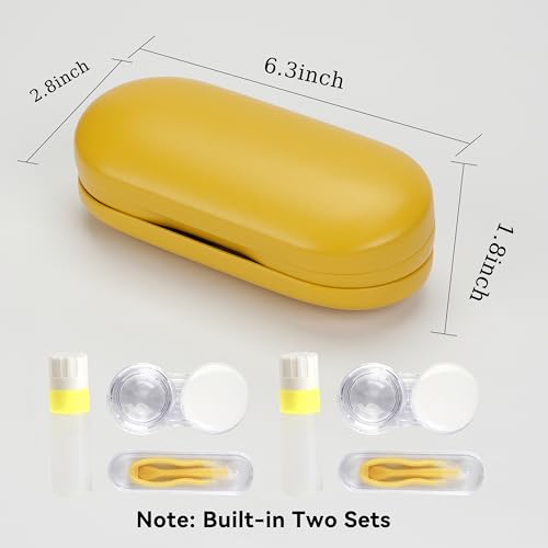 Eyeglass Case Double Sided Travel Size Portable Contact Lens Box 2 in 1 - color: E-Yellow