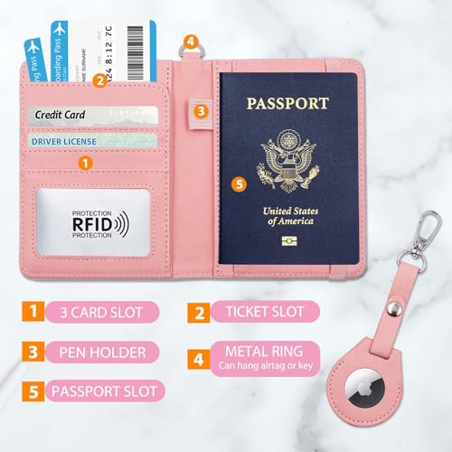 Passport Holder for Travel,Passport Cover Case with RFID (pink) - color: pink