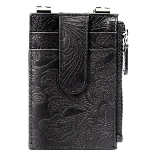 RFID Blocking Boot Wallet with Security Chain & Zipper Lock – Genuine Leather Wallets for Men, Travel Wallets Women, Minimalist Leather Card Holder - color: Black Embossed
