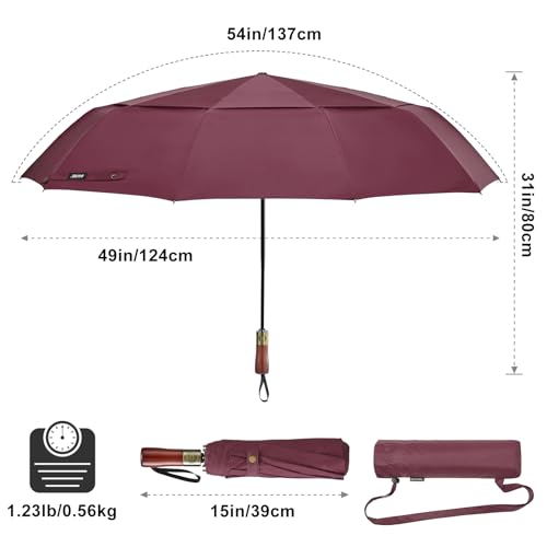 G4Free 54 Inch Large Windproof Golf Umbrella Compact Umbrellas for Rain - color: Burgendy