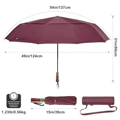 G4Free 54 Inch Large Windproof Golf Umbrella Compact Umbrellas for Rain - color: Burgendy