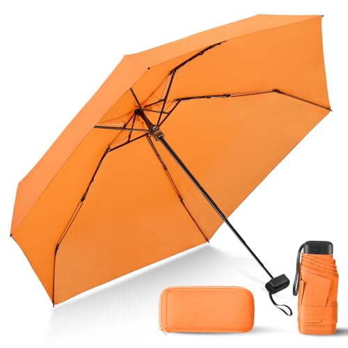 Mini Umbrella for Travel with Case Small Compact Sun Rain Tiny for Purse - color: 1503.Orange