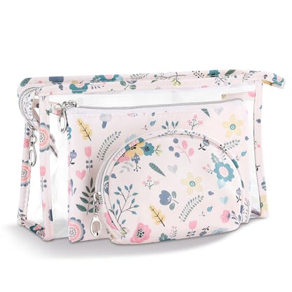 Richeart Makeup Bag, Clear Bag with Zipper, 3PC Floral Flowers Makeup Pouch, Waterproof Small Pouch, Portable Travel Toiletry Bag, C - style: C
