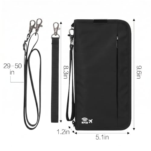 Neck Wallet Lightweight RFID Blocking Waterproof Travel Pouch Passport Wallets for Women Men - color: C-Black