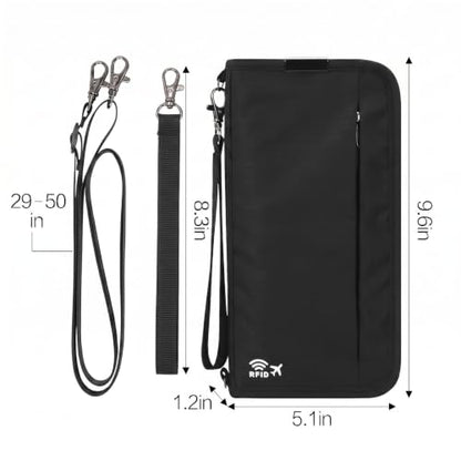 Neck Wallet Lightweight RFID Blocking Waterproof Travel Pouch Passport Wallets for Women Men - color: C-Black