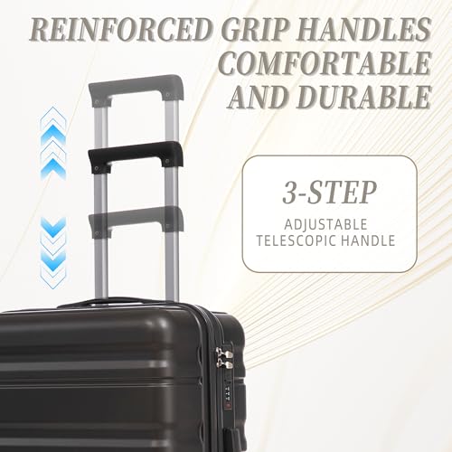 GDFStudio 20/24/28 Inch 3 Piece Luggage Set, ABS Hard Shell Spinner Suitcase with 360° Silent Wheels, Expandable Capacity,Combination Lock, Retractable Handle, Carry On & Checked Suitcases,Dark Gray - color: Dark Gray, size: 20/24/28In