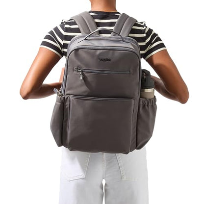 Baggallini Tribeca Expandable Laptop Backpack - 15"x11" Lightweight RFID Computer Bag for Work & Travel with Luggage Sleeve - color: Black Twill