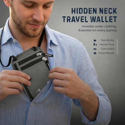 Zero Grid RFID Travel Neck Wallet, Large Passport Holder, Light Grey - color: Light Grey, size: Solo/Couple