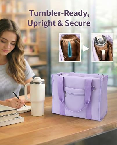 Work Tote Bag for Women, Lightweight Puffer Tote Crossbody with Zipper - color: Purple