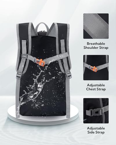 WATERFLY Small Lightweight Packable Hiking Backpack Foldable Travel Daypack - color: A-black, size: 25L