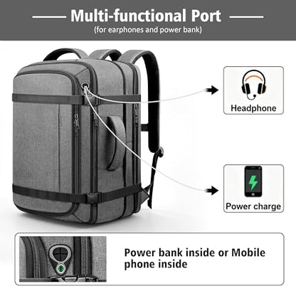 Carry On Backpack,Expandable Large 1-7DAYS Capacity Travel Backpack,Grey - color: Grey, size: 18.4inch - 23.2"x14.9"x9.4"(+3.5")