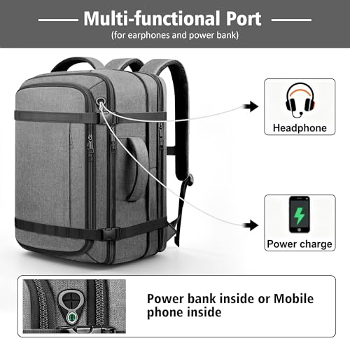 Comfort Travel Backpack,Expandable Carry on Backpack with LifetimeWarranty - color: Grey, size: 17.3inch - 19.2"x13.4"x7.9"(+2.7")