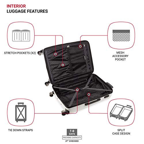 SwissGear 7272 Energie Expandable Hardside Luggage with Spinner Wheels and TSA Lock, White, Checked-Large 27-Inch - color: White, size: Checked-Large 27-Inch