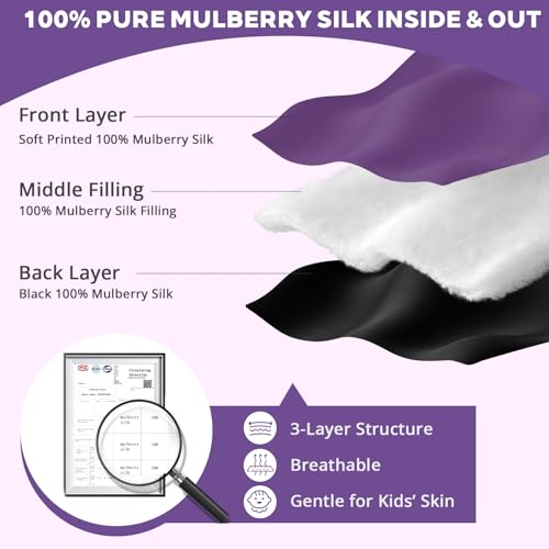 Kids Silk Sleep Mask, 100% Mulberry Silk Eye Mask with Adjustable Strap - color: Purple Horse Style