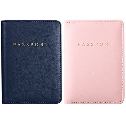 Frienda 2 Pcs Passport Holder Covers Waterproof Leather - color: Blue and Pink