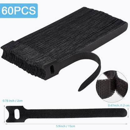 Nettbe 60 PCS 6 Inches Reusable Cable Ties, Adjustable Cord Straps Wire Organizer Cord Wrap and Hook Loop Cable Management - size: 6inches-60PCS