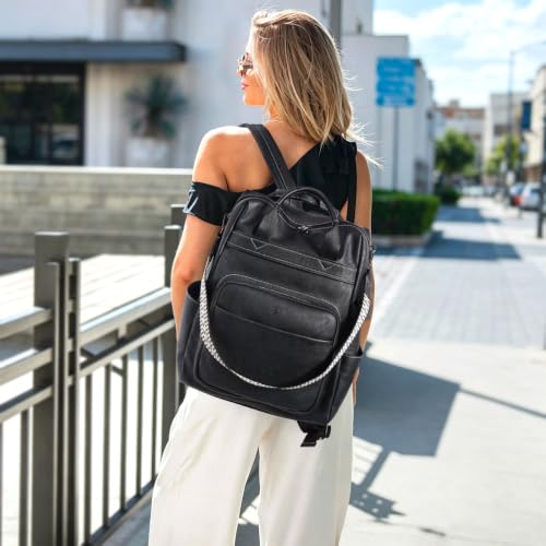 AGLOD Vegan PU Leather 15.6 Inch Laptop Backpack Purse for Women with Top Handle - color: Ks09-black-new