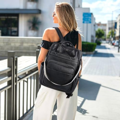 AGLOD Vegan PU Leather 15.6 Inch Laptop Backpack Purse for Women with Top Handle - color: Ks09-black-new