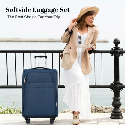 Merax 4-Piece Luggage Set 18/22/26/30,Softside Spinner Suitcase,Deep Blue - color: Deep Blue(18/22/26/30)