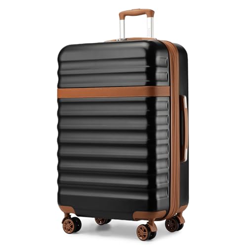 Kono Checked Luggage 28in Expandable Hardside TSA Lock Black - color: Black/Brown, size: Checked-large 28-inch