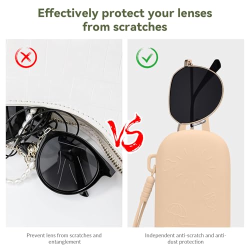 2 Pack Silicone Magnetic Sunglasses Pouch，Portable Makeup Brush Bag with Lanyard， 7.08 * 2.75 Inch (Khaki) - color: Khaki