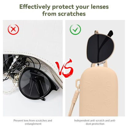 2 Pack Silicone Magnetic Sunglasses Pouch，Portable Makeup Brush Bag with Lanyard， 7.08 * 2.75 Inch (Khaki) - color: Khaki