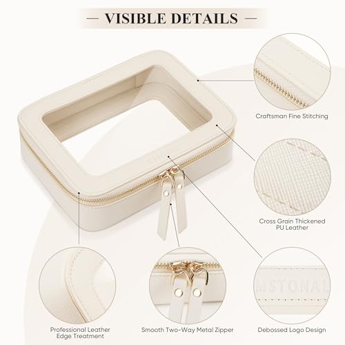 Clear Makeup Bag, Cosmetic Make Up Pouch with Zipper,Medium Beige - color: Beige, size: Medium
