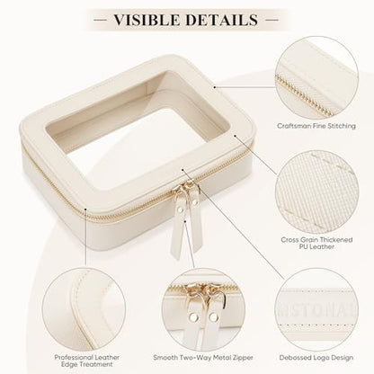 Clear Makeup Bag, Cosmetic Make Up Pouch with Zipper,Medium Beige - color: Beige, size: Medium