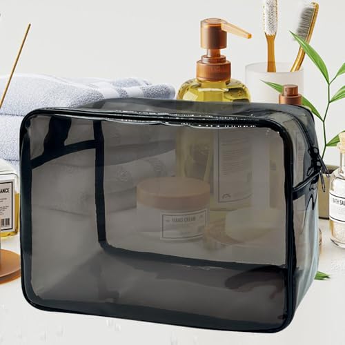 Clear Toiletry Bag, PVC Makeup Bag for Women, Spacious Clear Cosmetic & Toiletry Pouch，Large Transparent Makeup Pouch for Travel (Black) - color: Black