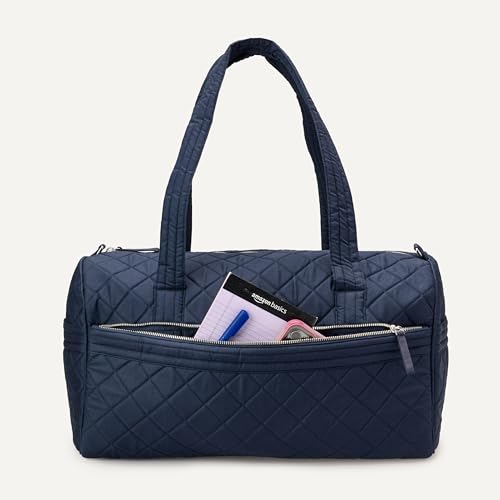 Amazon Essentials Women's Quilted Weekender Duffel Gym Bag with Trolley Sleeve, Navy, One Size - color: Navy
