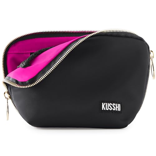 KUSSHI Washable Travel Makeup Bag for Purse (Everyday, Satin Black/Pink) - color: Satin Black/Pink, size: Everyday (Purse) Bag
